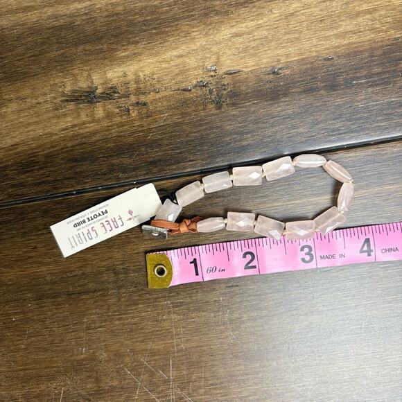 NWT Soft Pink Rose Quartz Beaded Chunky Boho Bracelet, Silver Bead Leather Loop - Picture 7 of 8